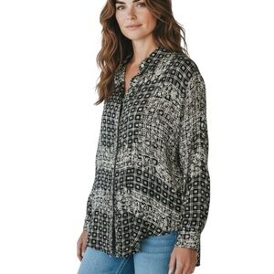 Free People Black Caravan Bohemian Plaid Blouse